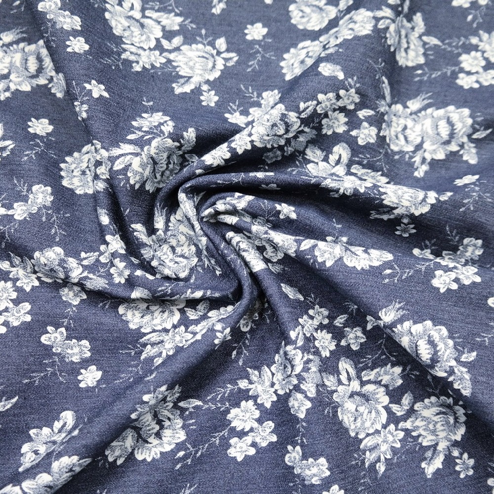džínovina elast. sv. modrá s květy