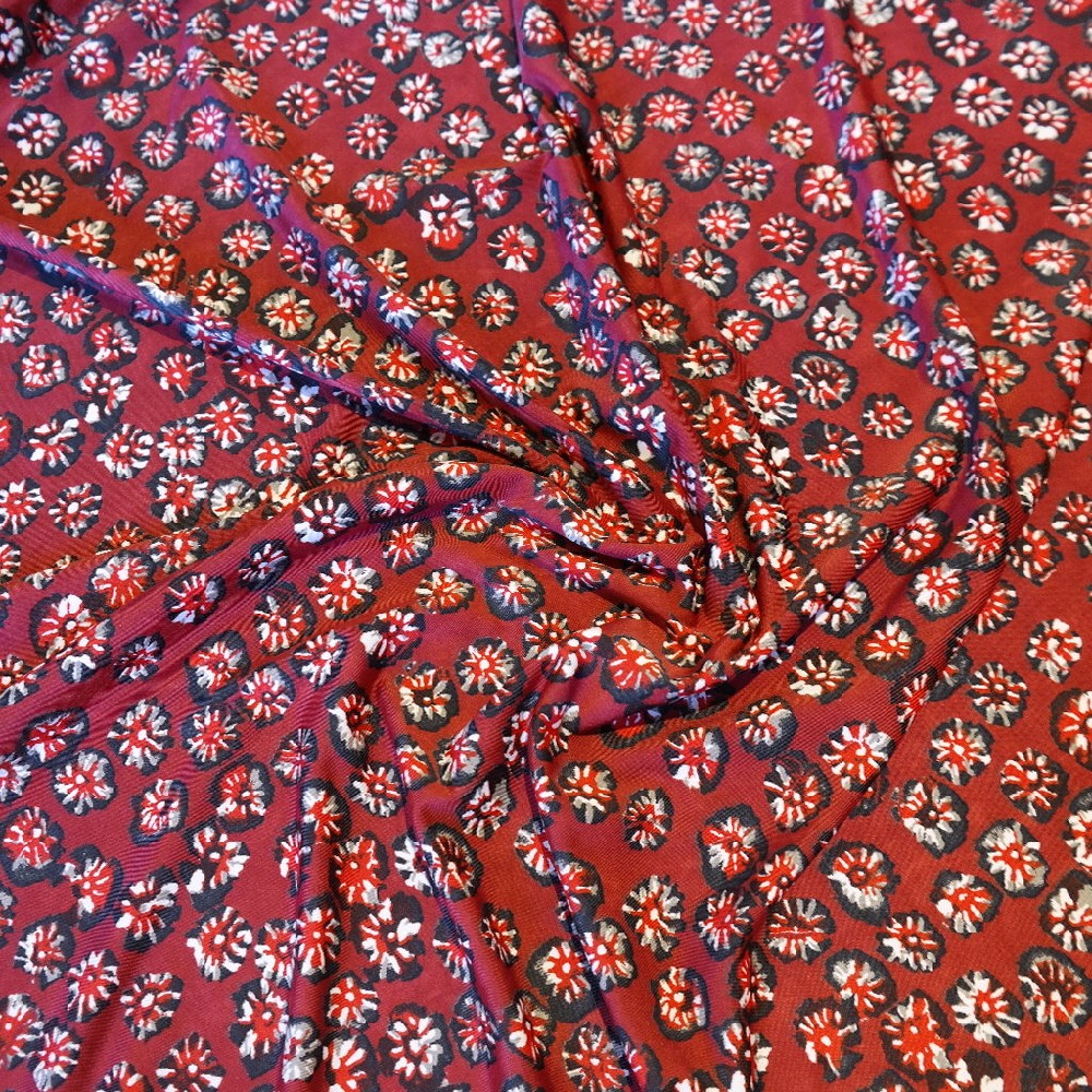 polyester/elastan bordová s květy