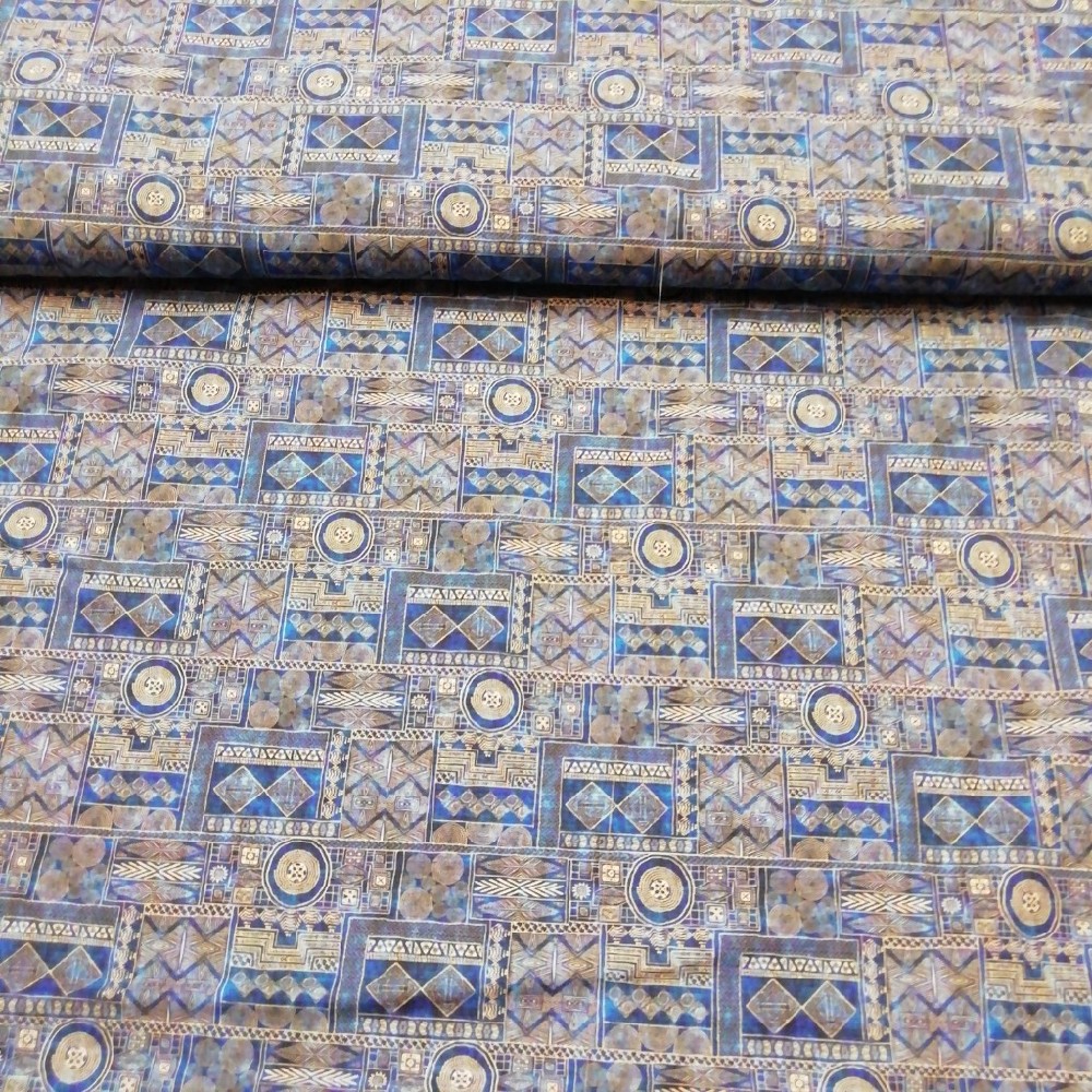 bavlna modro béžový vzor 150 cm
