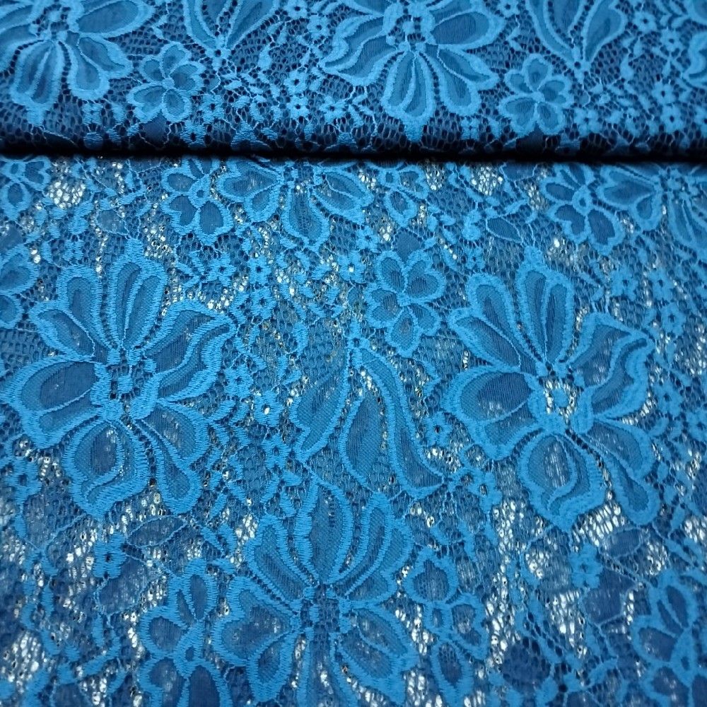 krajka tm. modrá elast.květy 150cm PES