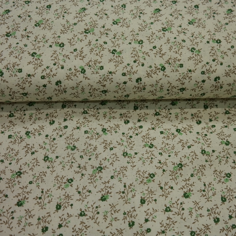 bavlna smetanová zelená kvítka