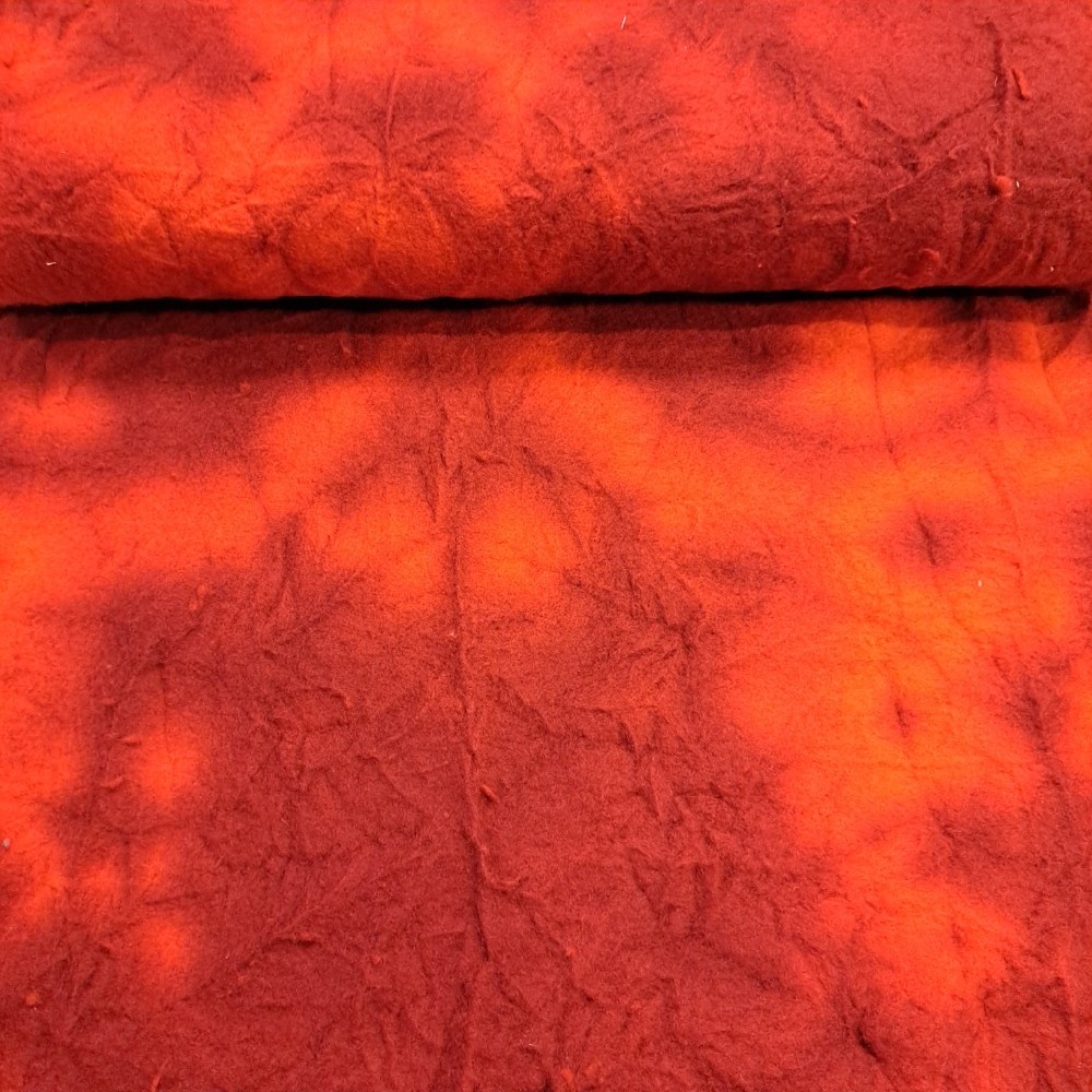 vlna pařená oranžovo/bordo batika š.130