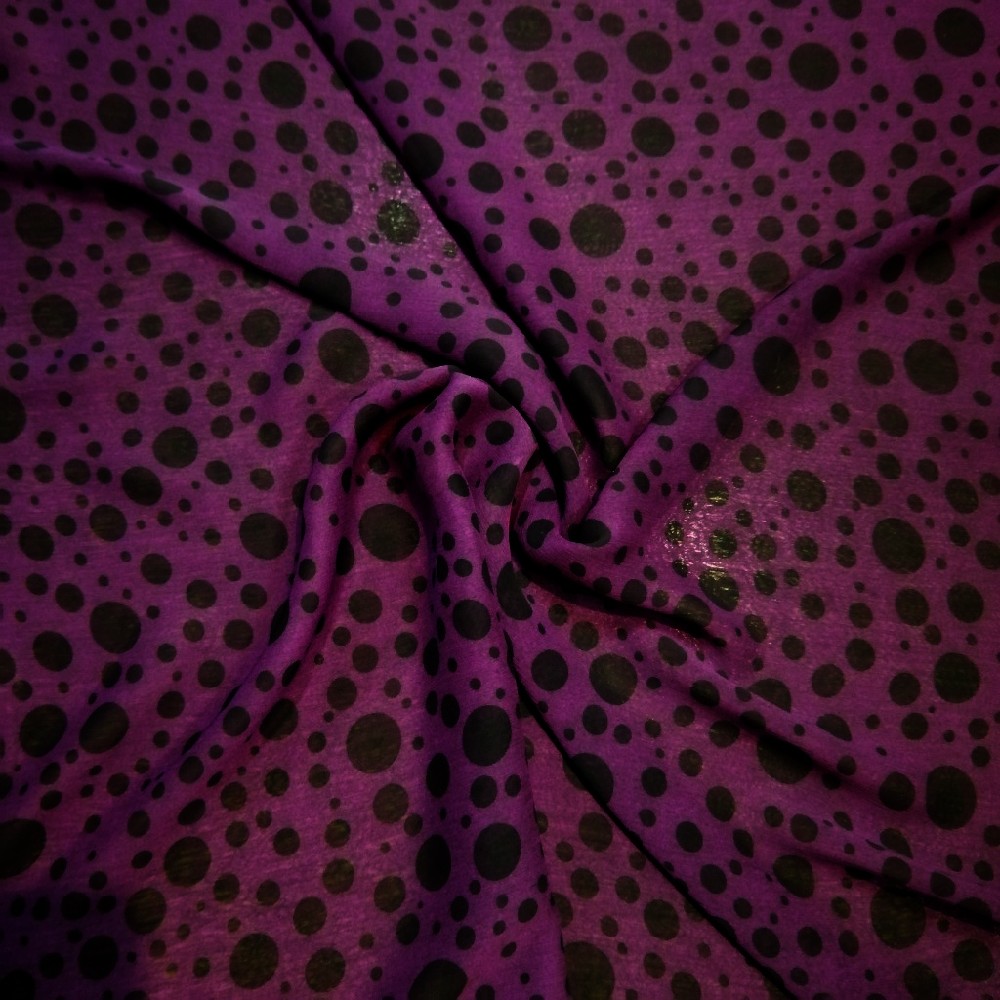šifon, PES, fialová, č. puntík, š. 150 cm