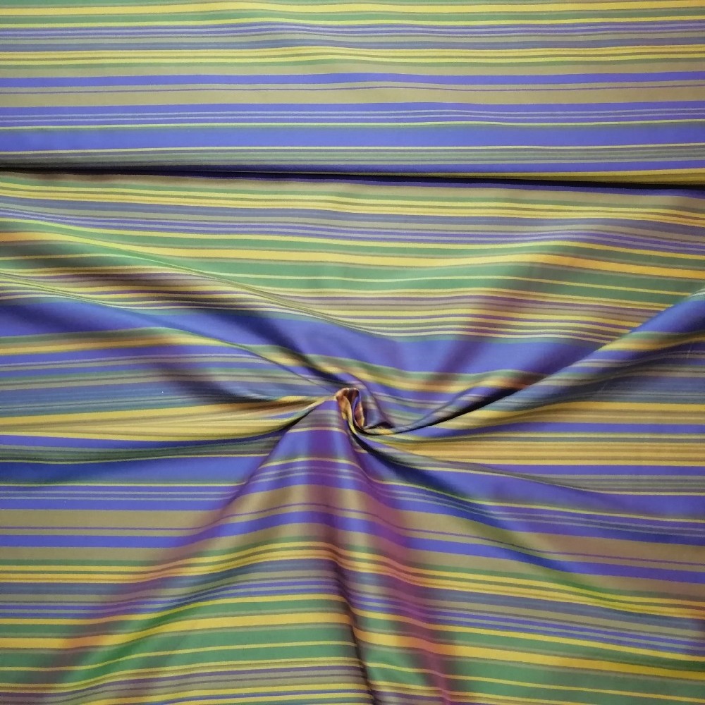 podšívka, PES, fialovo žluté proužky, š. 140 cm