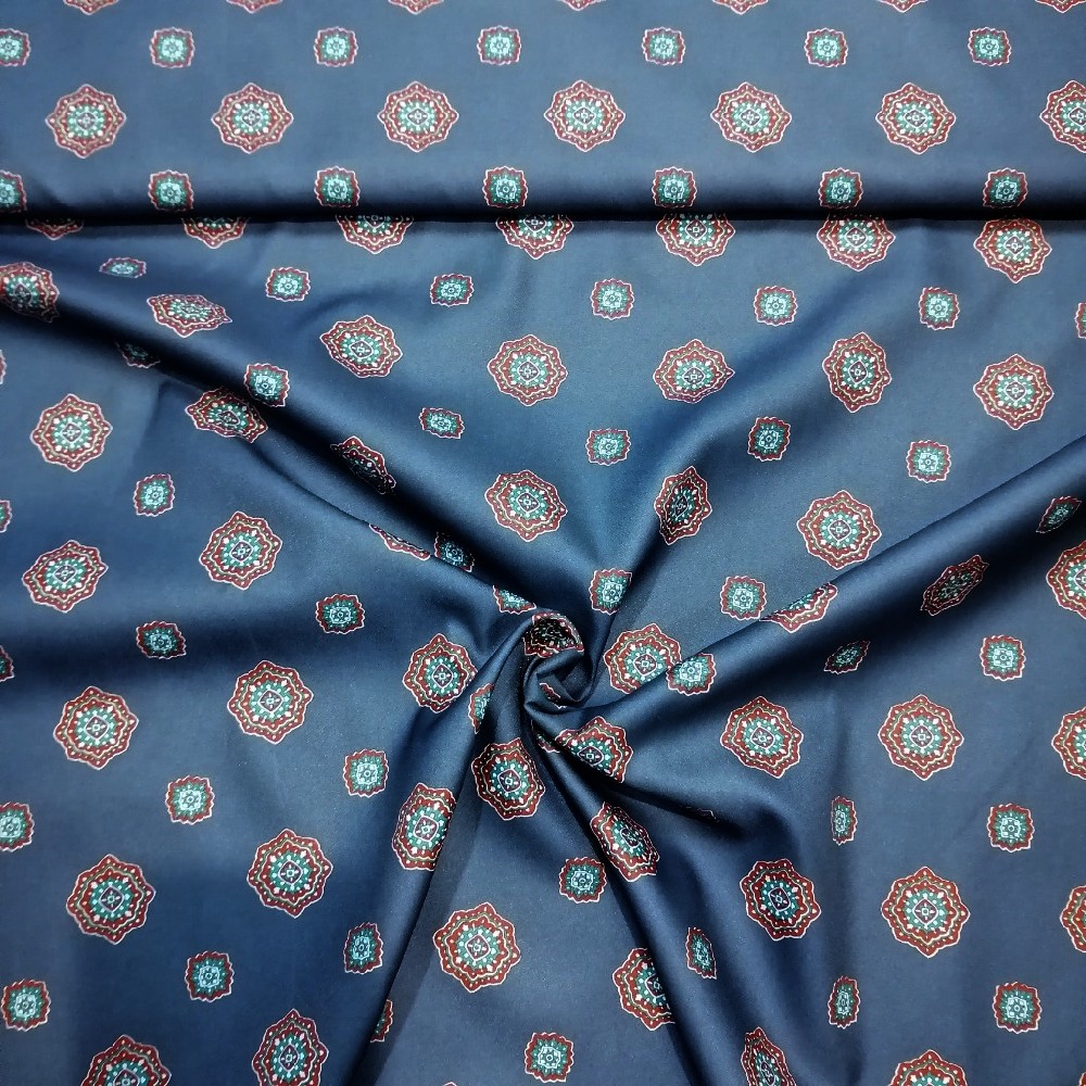 podšívka, PES, tm. modrá, ornament, š. 160 cm