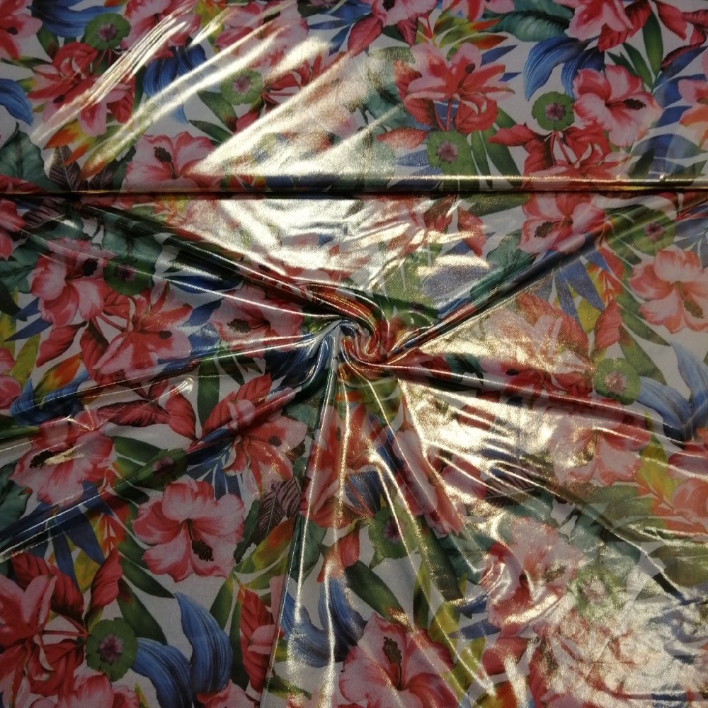 úplet, PES, lesklý, květy, š. 150 cm