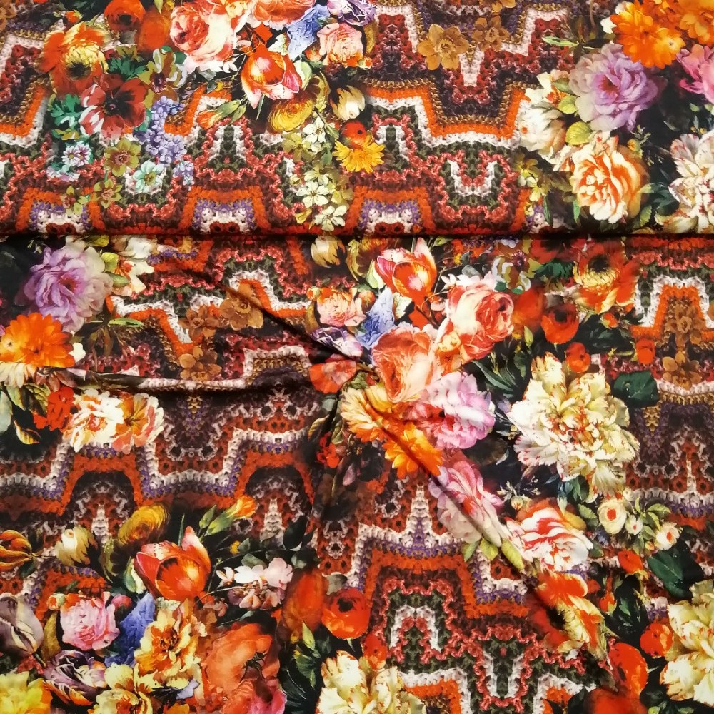 úplet, PES,barevné květy, š. 140 cm