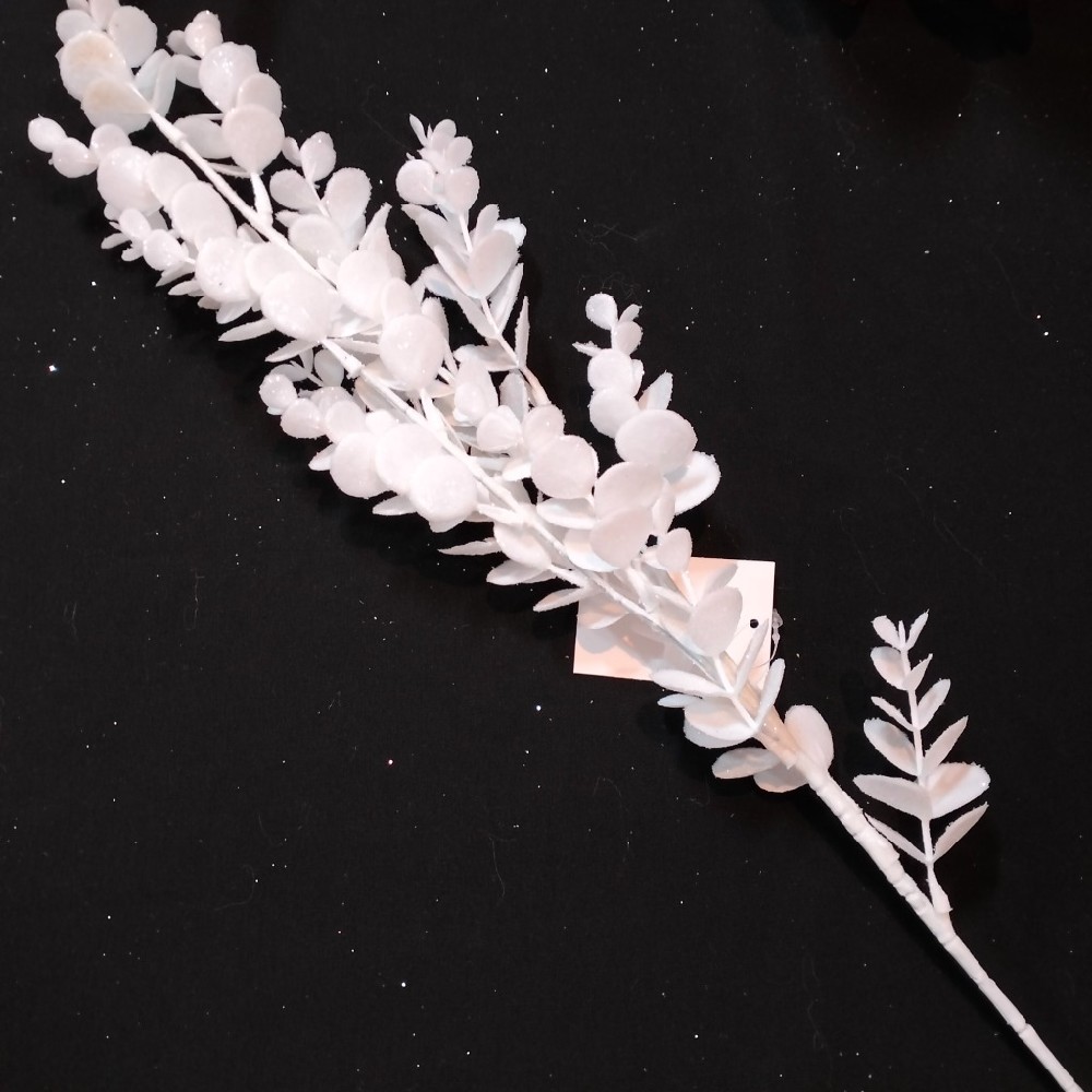 umělá květina eukalyptus bílý 75cm s glitry