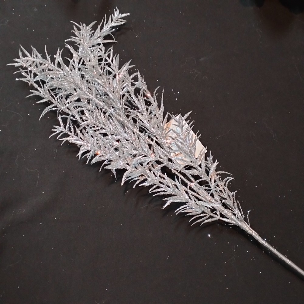 umělá květina asparagus stříbrný s glitry 75cm