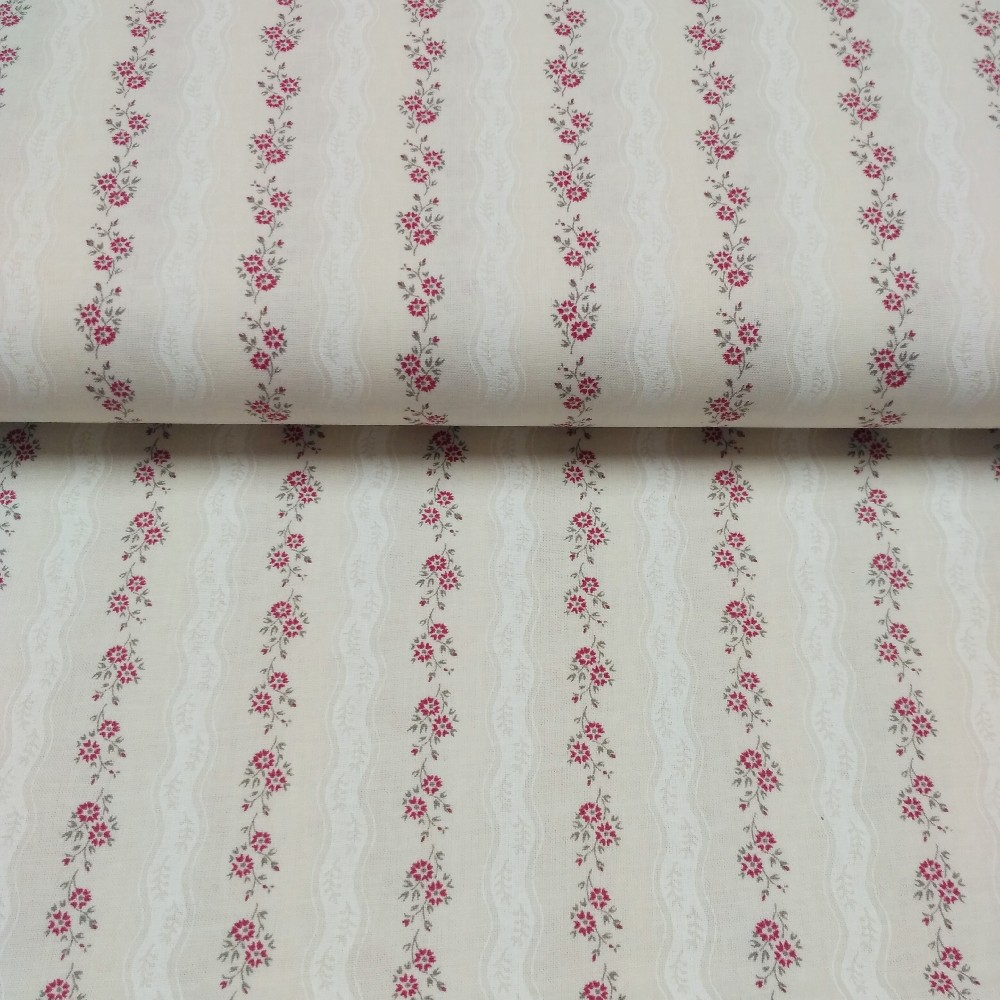 bavlna růžové kytičky pruhy na béžovém podkladě 140 cm