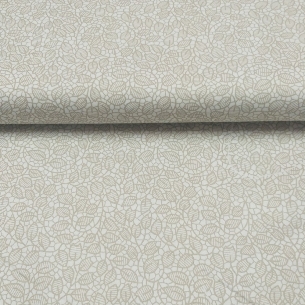 bavlna krémové lístečky na bílém podkladě 140 cm