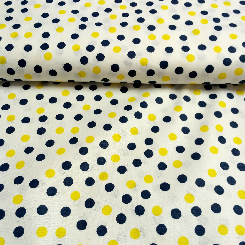 bavlna bílá modro-žlutý puntík