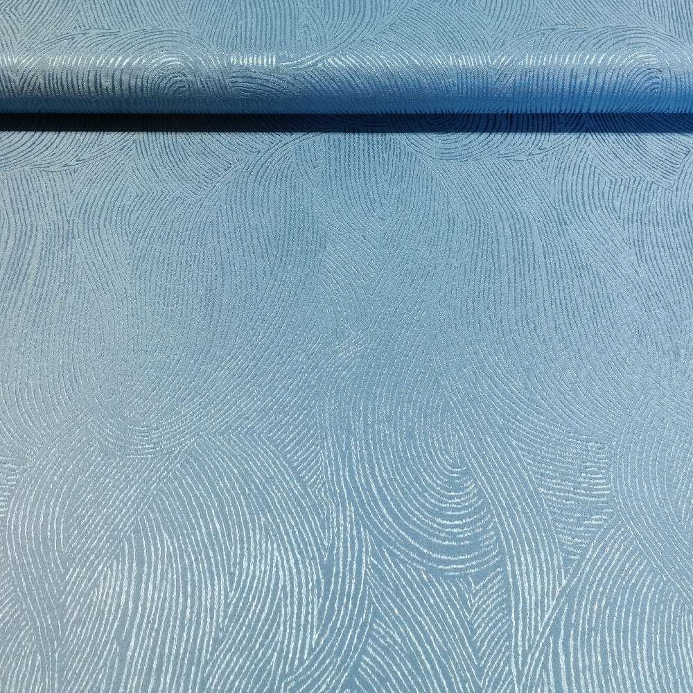 dekoračka sv.modrá, lesklé čáry š.150 PES