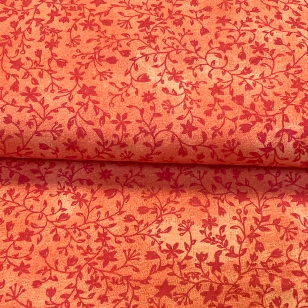bavlna oranžovo červené kytičky