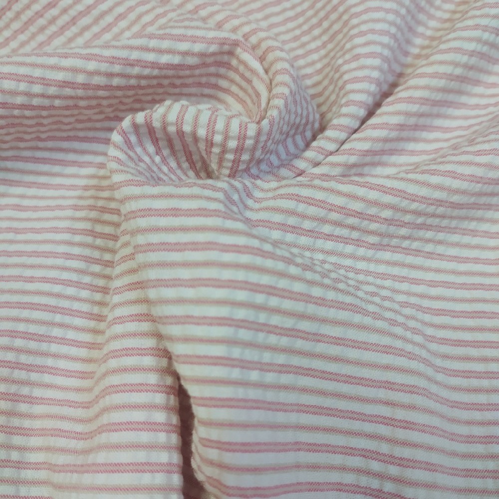 Bavlna krep růžové proužky š.135 cm