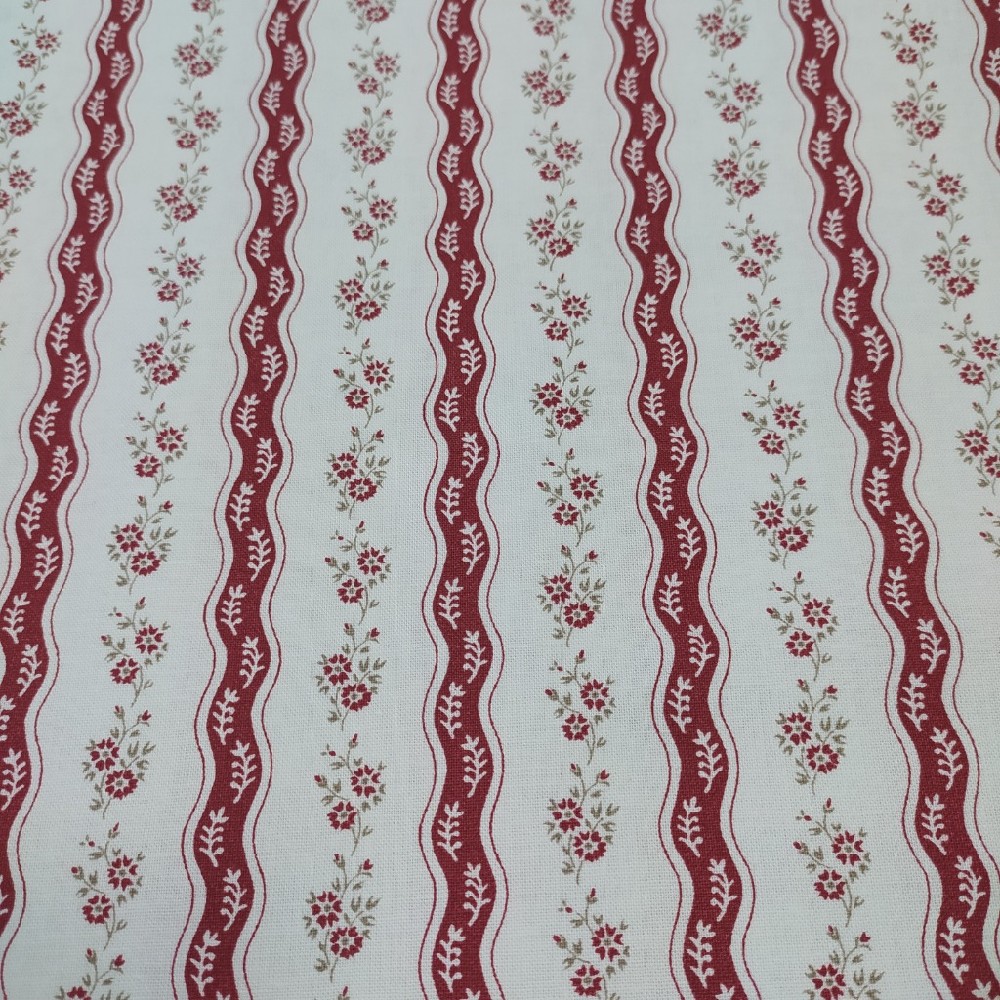 bavlna bílá červené vlny kytičky š.150cm