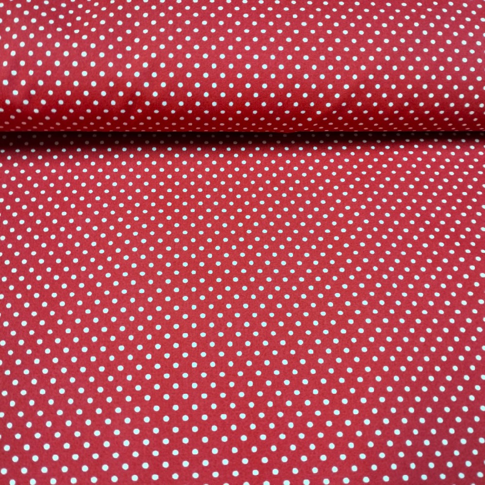 bavlna bílé puntíky na červeném podkladě 150 cm
