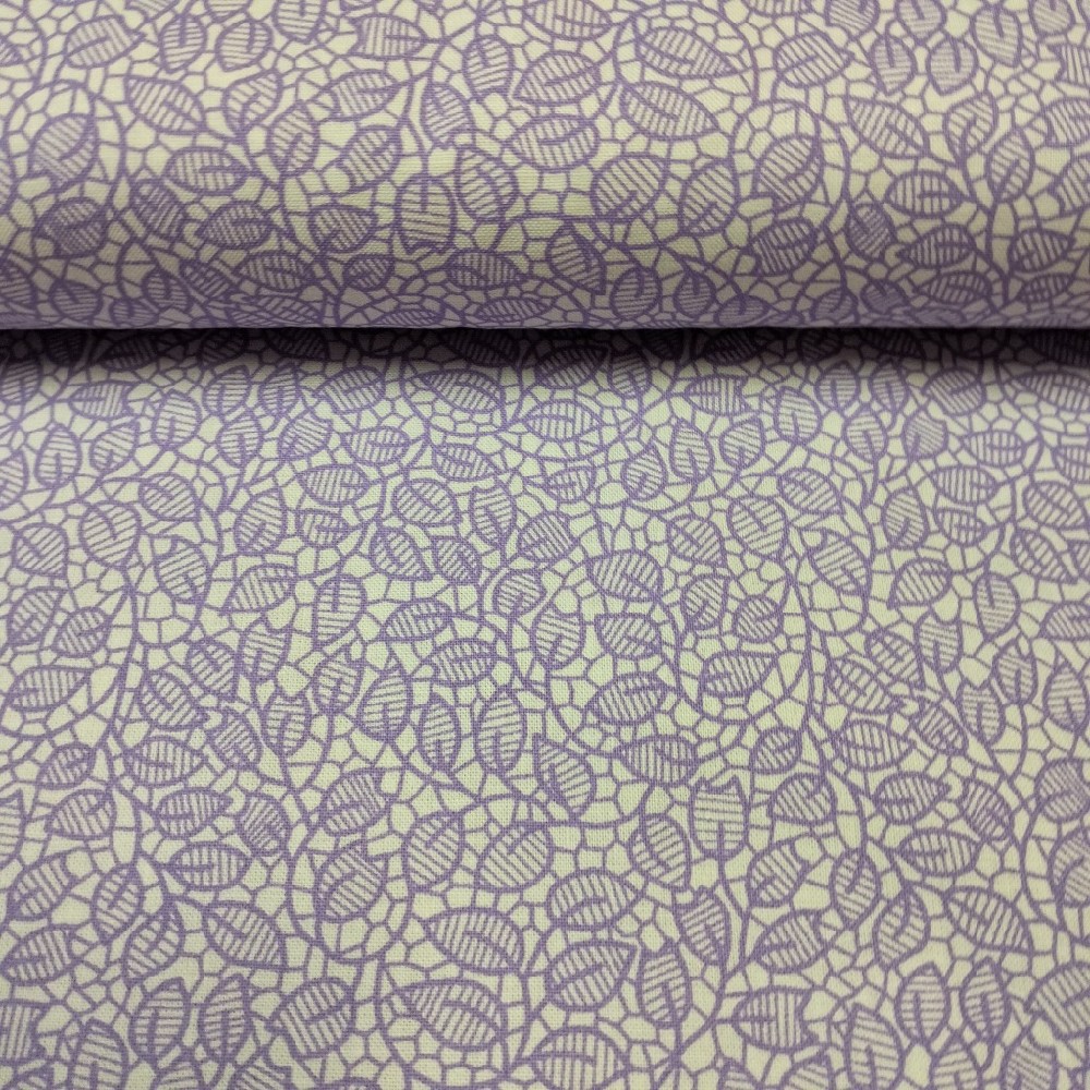 Bavlna fialové lístečky š.145 cm