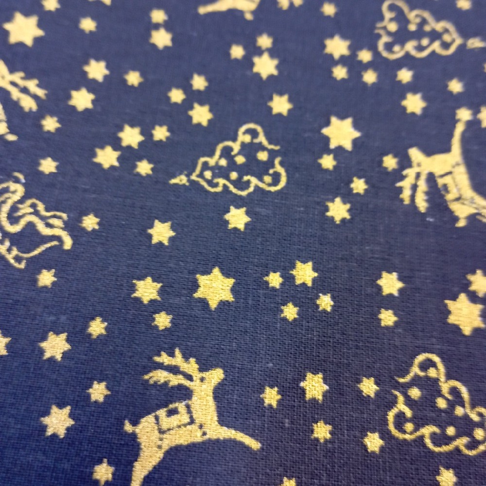 bavlna zlaté vánoce na modrém podkladě 140 cm