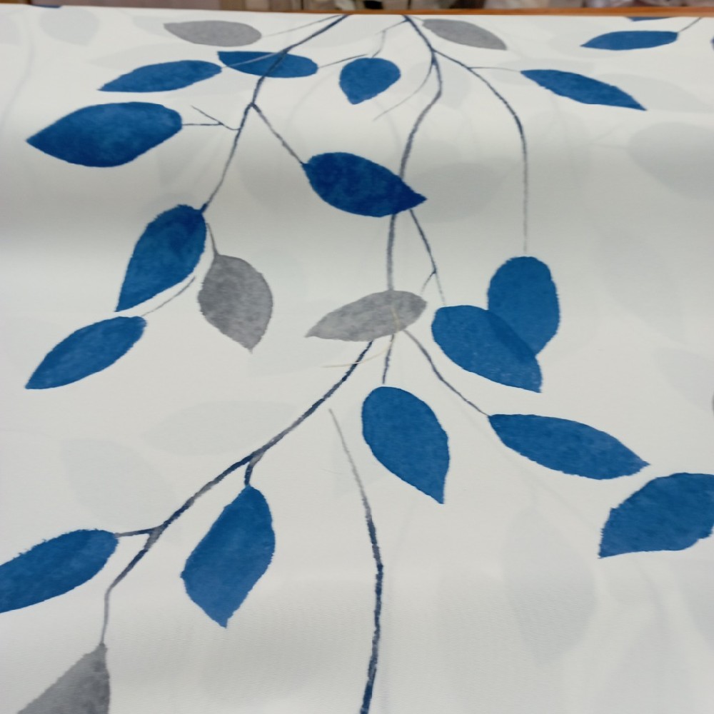dekoračka modro šedé listy š.150 cm