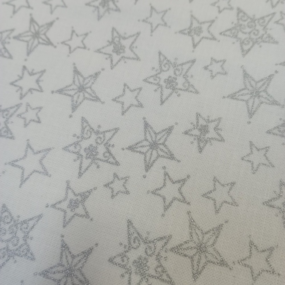 bavlna stříbrné hvězdičky na bíléem podkladě 160 cm