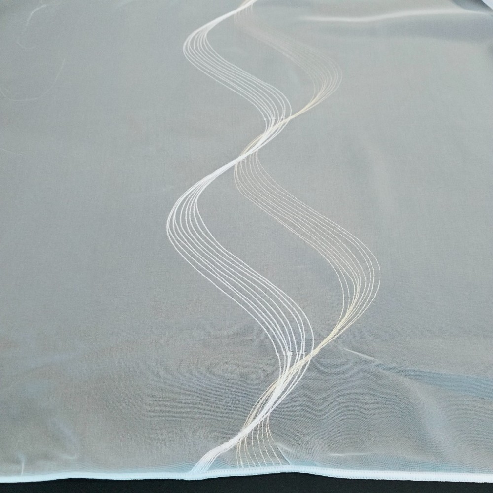 záclona Or 20156-15+01/150 voál vyšívané vlnky svislé - bílá+béžová š.150cm
