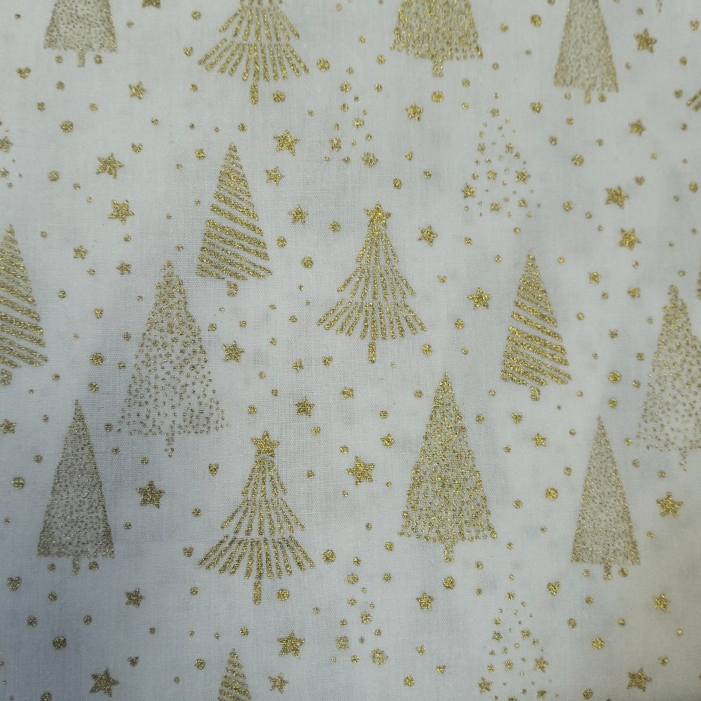 bavlna vánoční zlaté stromky na bílé š.150 cm