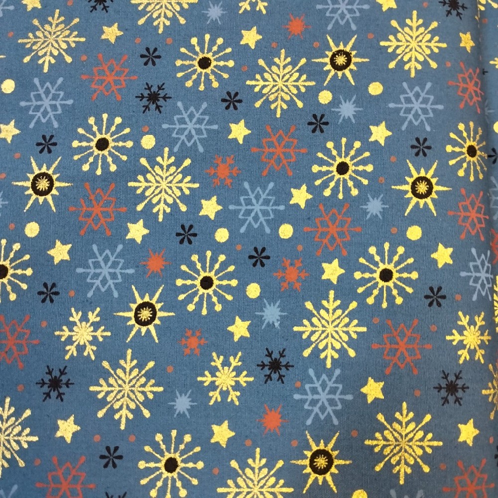 bavlna vánoční zlaté hvězdičky na modré š.150cm