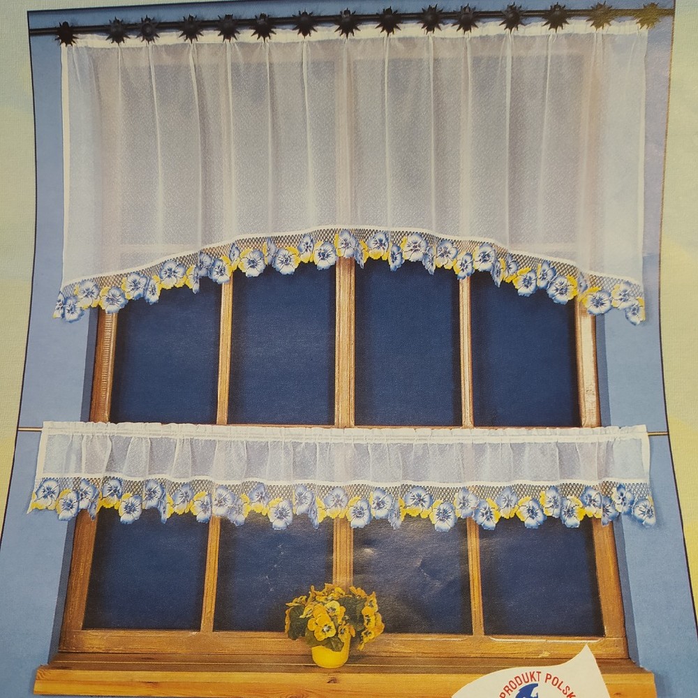 hotová záclona souprava F 6686/bar.drape modrožluté květy po okraji