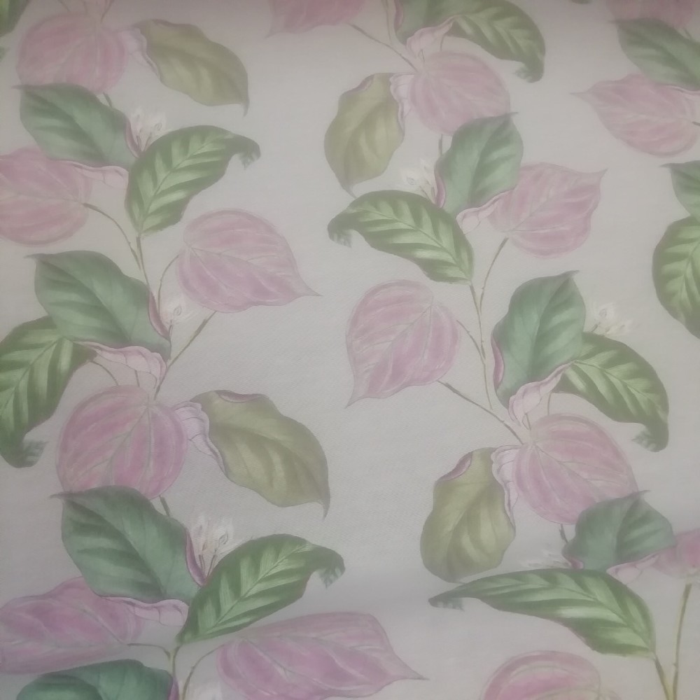 dekoračka Loneta růžovo zelené listy š.140