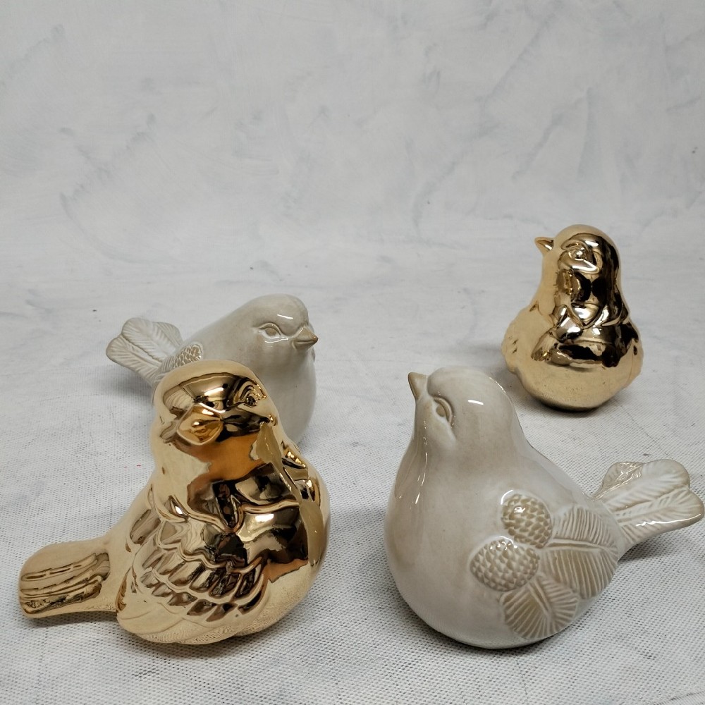 ptáček zlatý/keramika 15cm dekorace