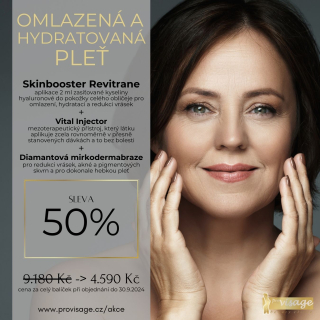 Balíček "OMLAZENÁ A HYDRATOVANÁ PLEŤ" - jedná se o ošetření Skinbooster Revitrane s obsahem kyseliny hyaluronové a diamantovou mirkodermabrazi