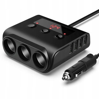 ROZDĚLOVAČ ZÁSUVKY ZAPALOVAČE 100W 3A 12V / 24V 4x USB, automobilový adaptér